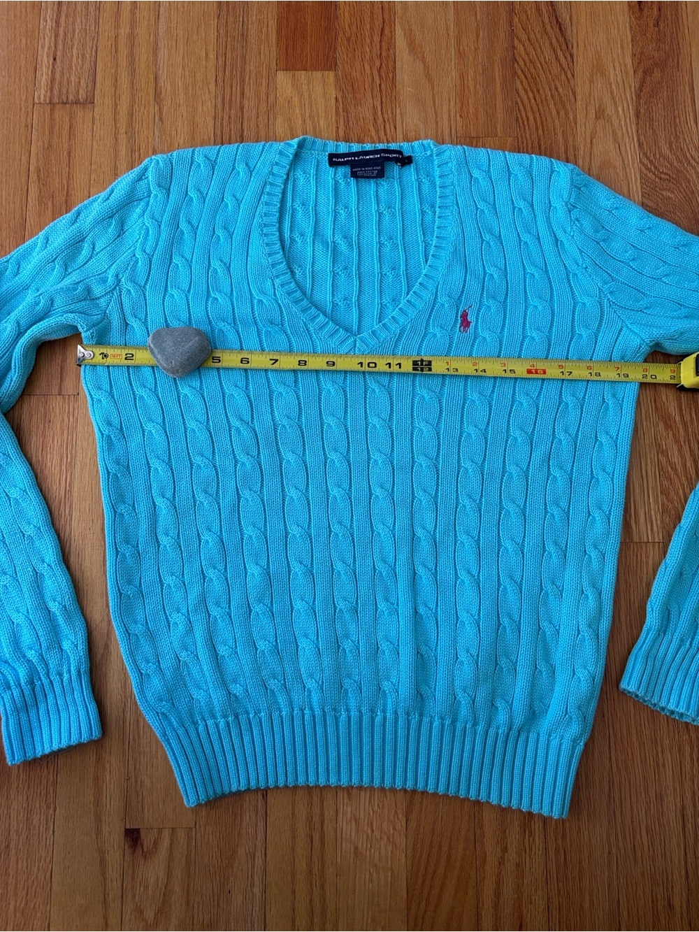 Polo by Ralph Lauren V-Neck Cable Sweater - Aqua Blue - Picture 9 of 12
